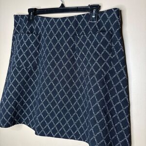 LOFT Women Skirt Sz L Diamond Quilted White Stitch A-Line Pockets Career Preppy